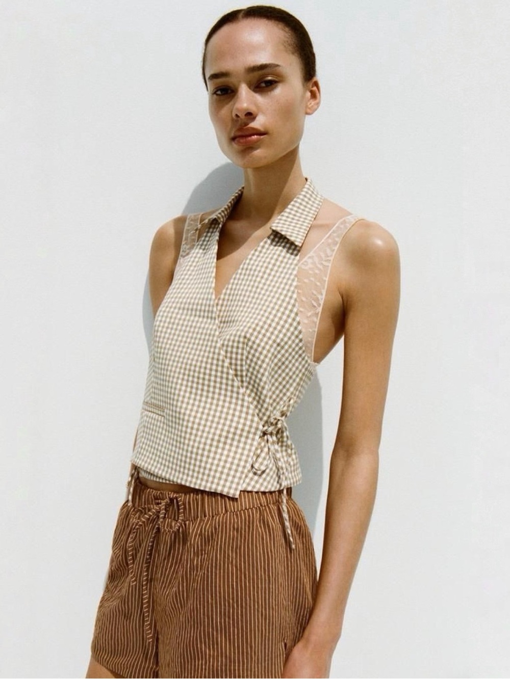 Zara Gingham Halter Wrap Top size Large